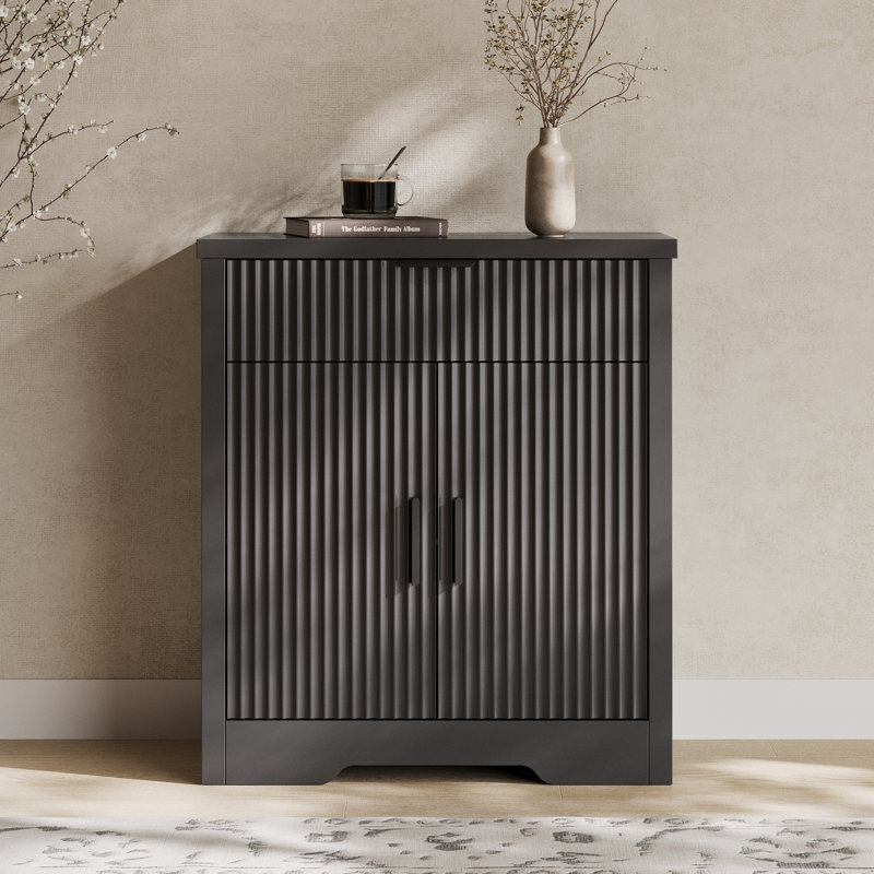 Buffet cannelé avec 2 portes et 1 tiroir, 29,5 po de large avec tablette réglable pour la salle à manger, la cuisine et le salon