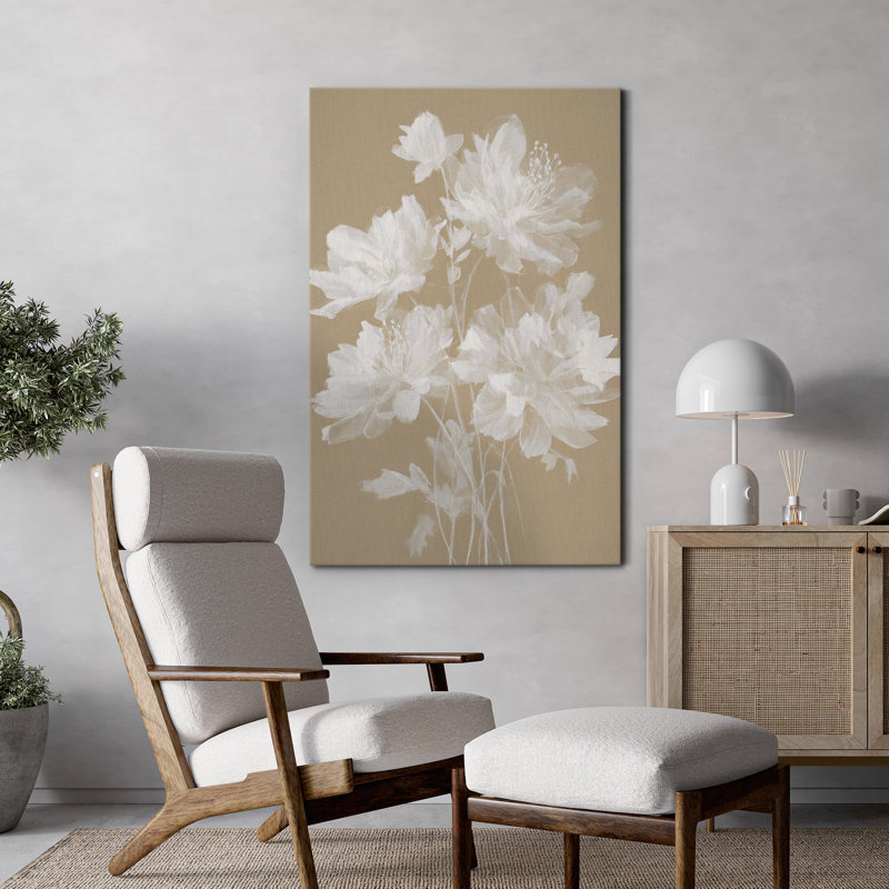 Impression sur toile botanique blanche pivoine blanche - décor floral neutre pour le couloir ou la chambre à coucher