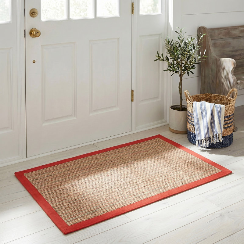 Jute/Sisal Natural/Coral Area Rug, Rond 6 pi