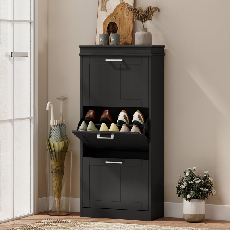 15 Pair Shoe Storage Cabinet Entryway Shoe Cabinet Shoe Organizer Entryway Shoe Rack, Black