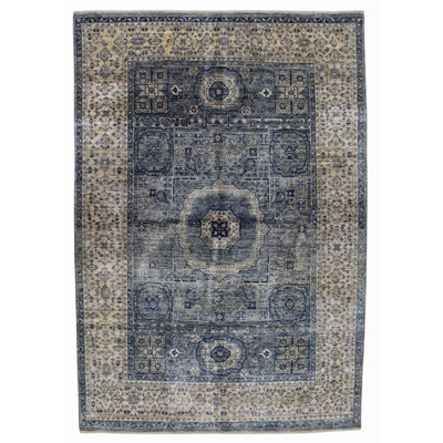 High-Quality Hand-Knotted Silver And Beige Area Rug