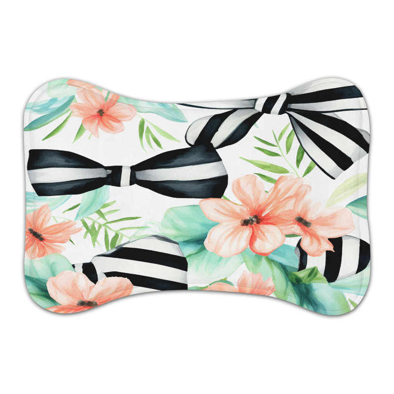 Striped Bow Black - 1 Piece Bone Shape Feeding Mat