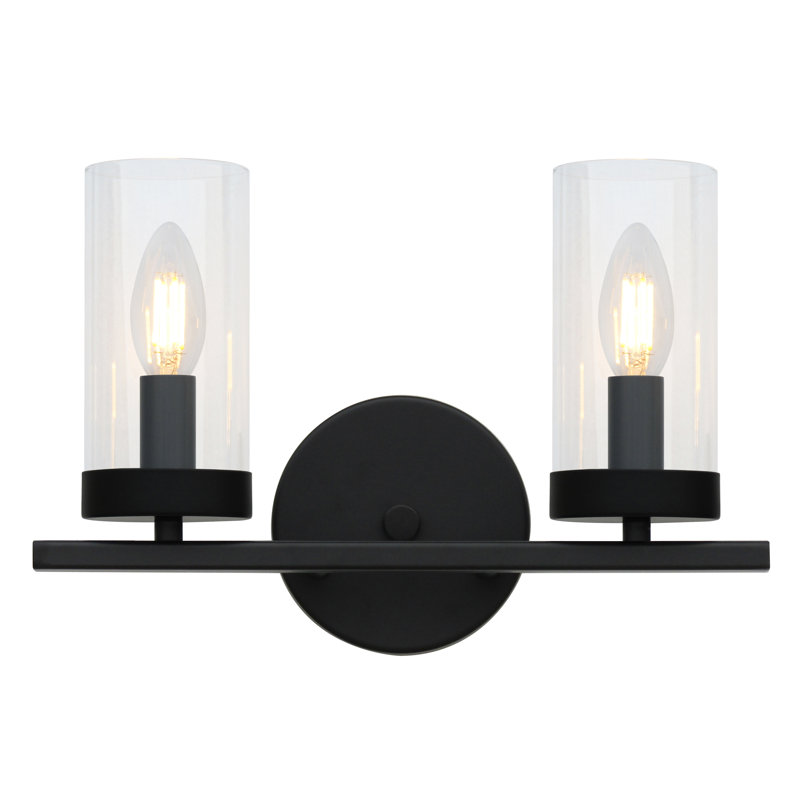 Meuble-lavabo noir 2 lumières avec verre transparent, Noir, Deux lumières
