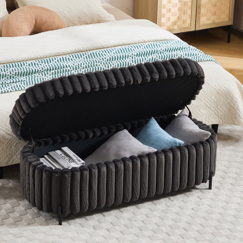 Banc de rangement en tissu l 49,2 po avec pieds en métal pour vestibule, chambre à coucher, Gris anthracite