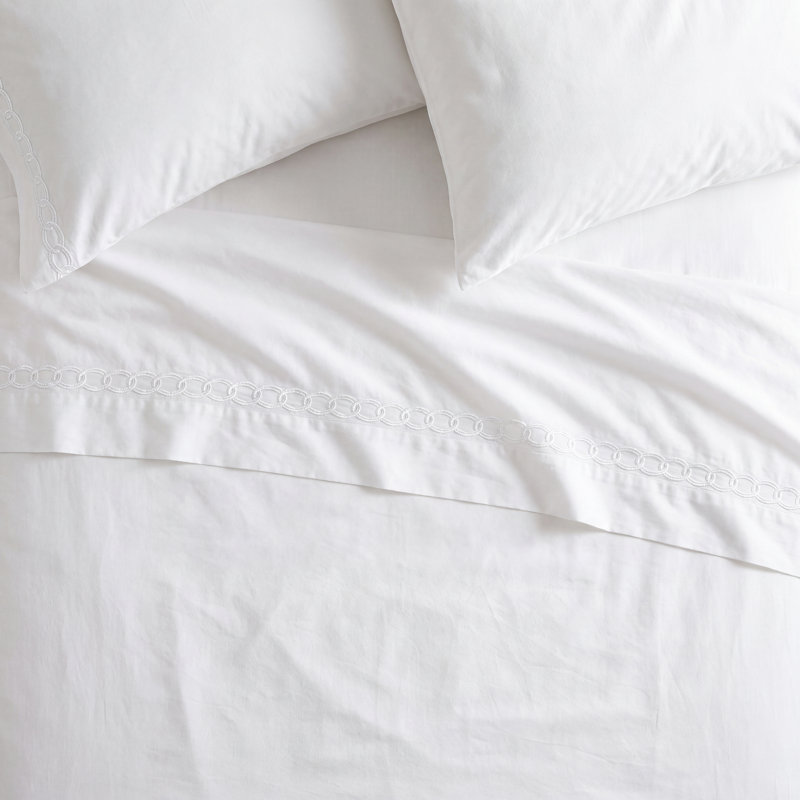 Leno Cotton Blend Percale Flat Sheet, King Flat Sheet, White