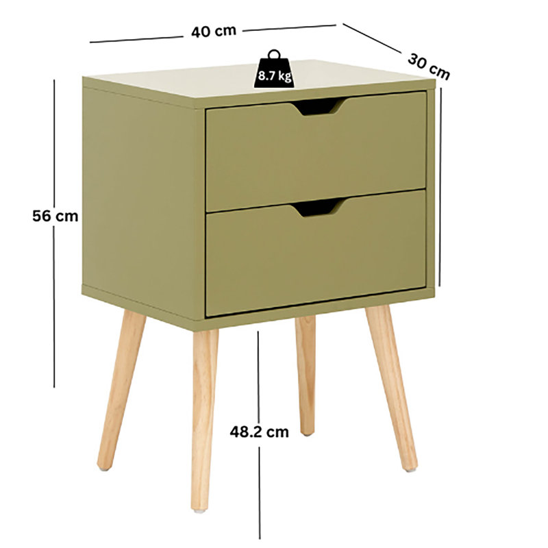 Lalani 40cm W Bedside Table, Boa Green