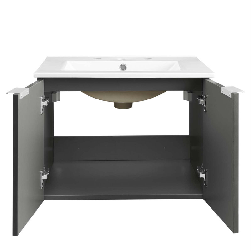 Maybelle 24" Wall-Mount Bathroom Vanity, Gray/White