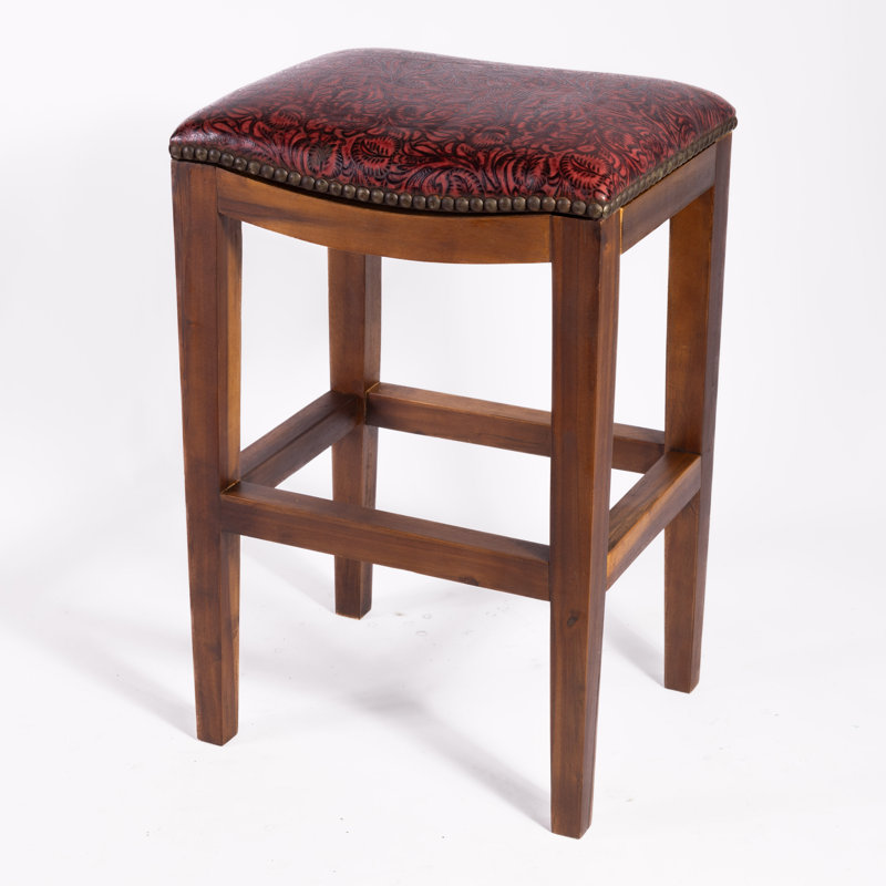 Genson Bar Stool, Counter Stool (26" Seat Height), Saddle Red Leaf