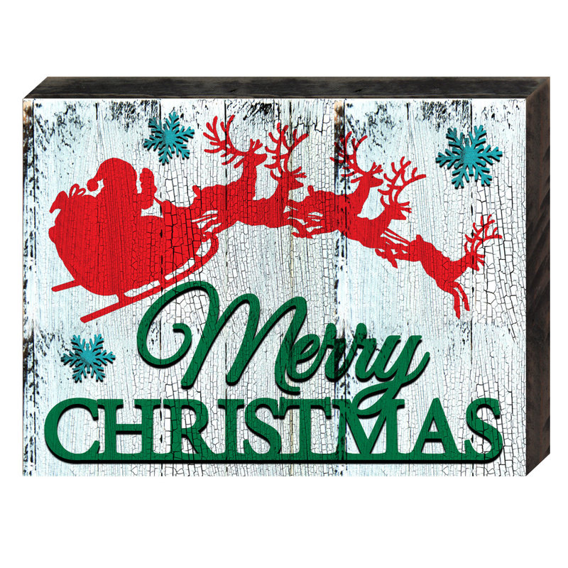 Décoration murale «Merry Christmas Santa's Sleigh», reproduction d'art, H 9 po x l 12 po x P 1,5 po
