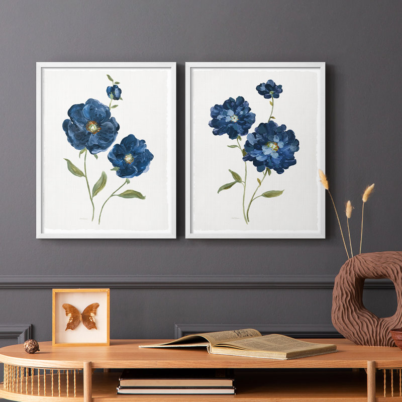 Coquelicots bleus - reproduction encadrée de qualité supérieure - prête à être accrochée - aucun clou requis - aucun clou requis