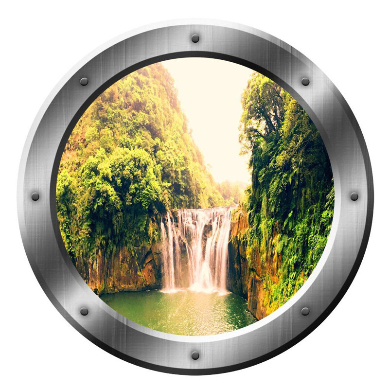 Décalcomanie murale en vinyle cascade hublot, H 20 po x l 20 po x P 0,01 po, Argent