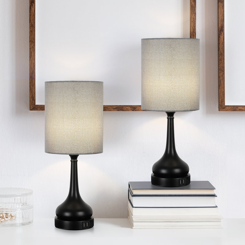 2 pièces en forme de gourde Lampe de bureau USB Lampe de chevet Port de charge USB Gris