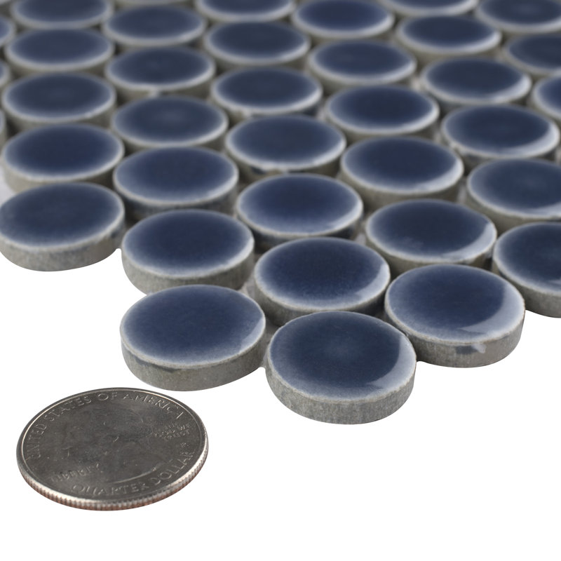 Hudson Penny Round .80" x .80" Porcelain Penny Round Mosaic Wall & Floor Tile, Denim Blue