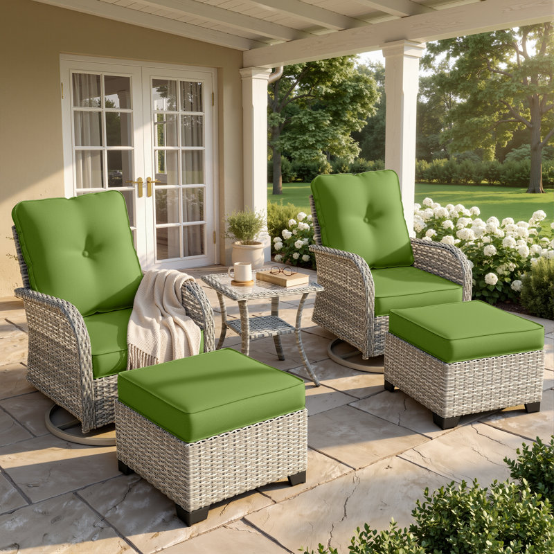 Ensemble de chaises pivotantes d'extérieur 5 pièces avec coussins, repose-pieds et table d'appoint, Vert lime