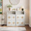 Armoire à chaussures avec tiroirs rabattables, armoire à chaussures autoportante mince, motif floral et poignées en forme de losange-117883177-117883178-126970628