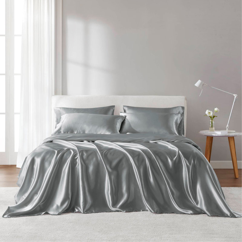 Ensemble de draps 4 pièces, Gris, Couvre-lit simple + 3 pièces supplémentaires