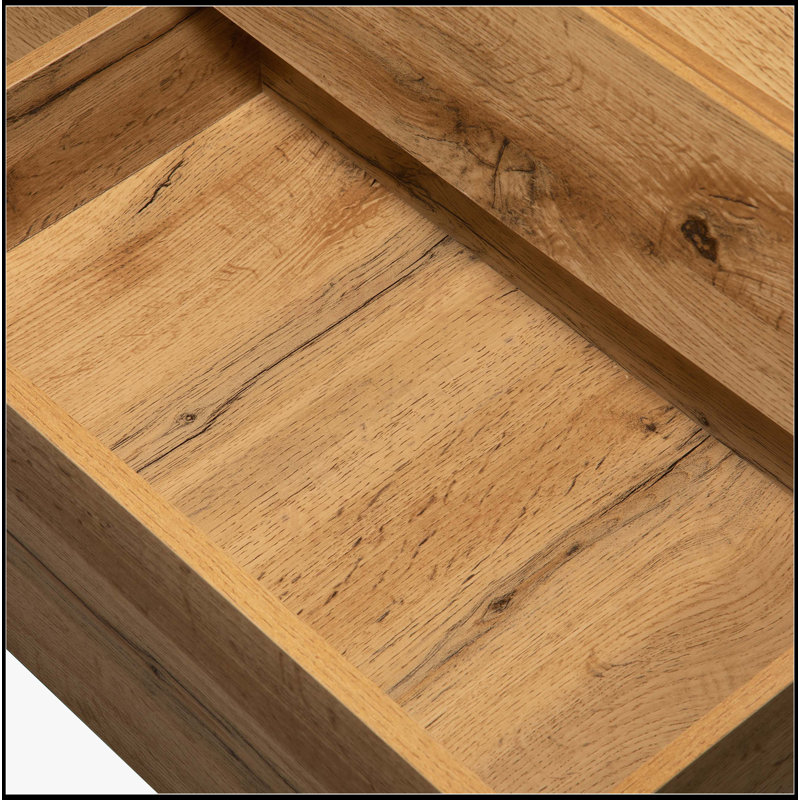 Meuble télé pour téléviseur 80 po avec double espace de rangement, Bois naturel / gris
