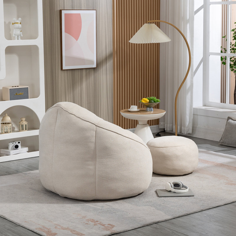 Fauteuil à billes souple avec repose-pieds, Beige