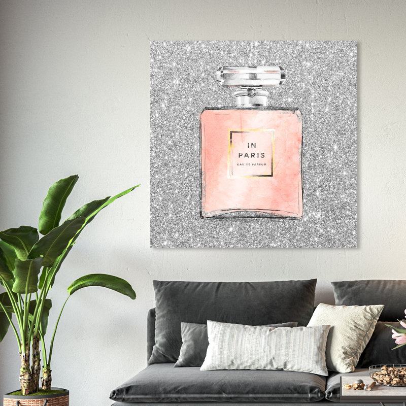 «Paris Glitter Spring, Paris Glitter Perfume», impression sur toile gris moderne pour le bain, Toile tendue