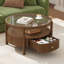 Table basse ronde en bois massif avec plateau de rangement en verre
