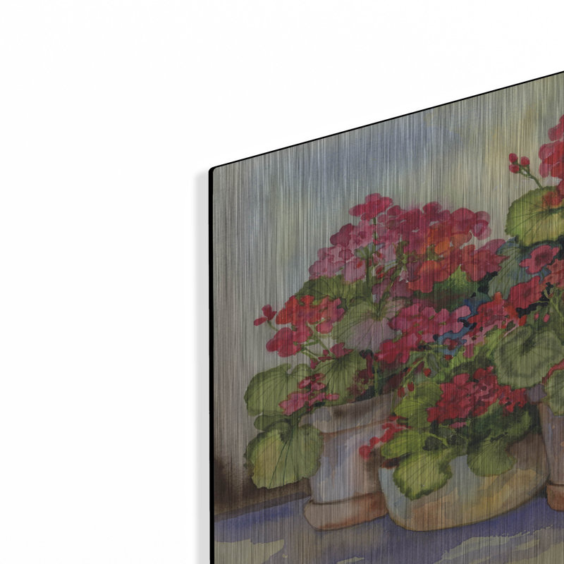 «Spring Geraniums» par Kathleen Parr, art mural en métal, H 16 po x l 24 po