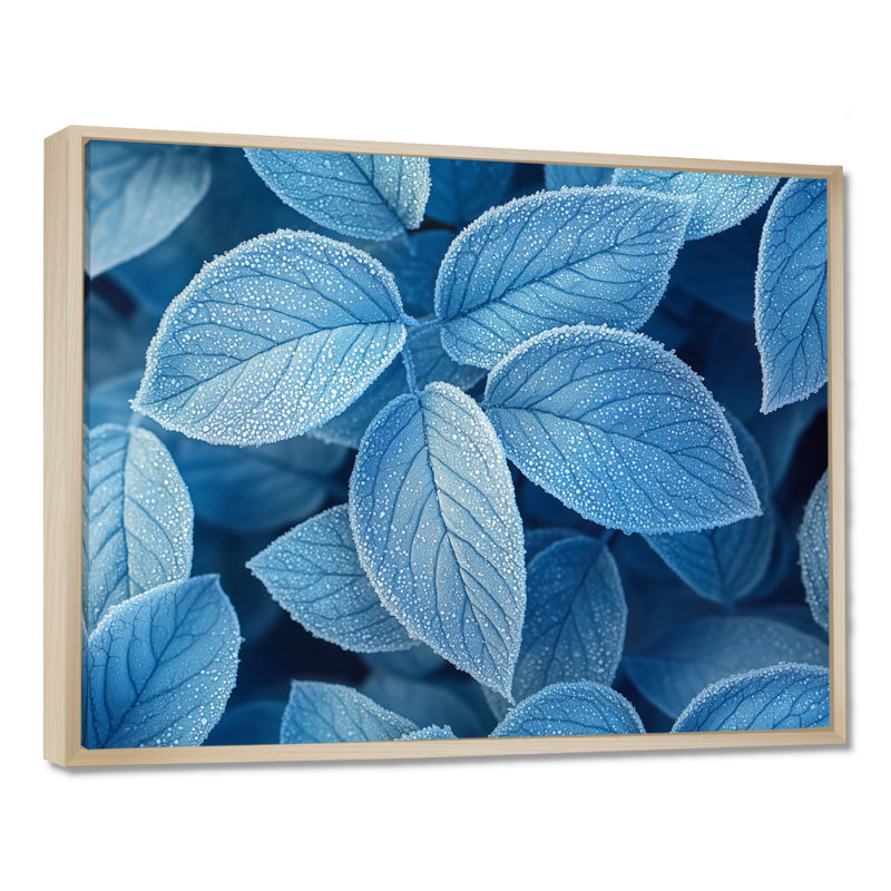 «Ifraz Frost Blue Leaves Tranquility II» - feuilles, art mural, H 12 po x l 20 po, Impression encadrée flottante