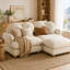 Canapé d'angle Channell 2 places en chenille avec pouf amovible, assise profonde avec 4 coussins décoratifs, dossier et accoudoirs arrondis, pieds en bois massif pour salon-774280857