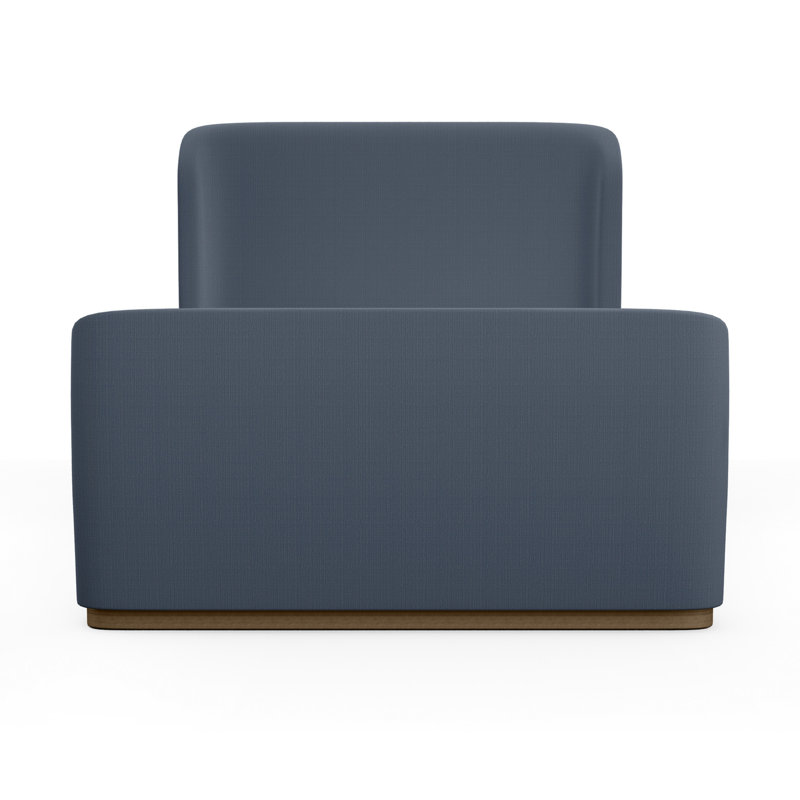 Barrow Upholstered Wingback Bed, Box Weave Linen Bluebell, Twin, Weathered