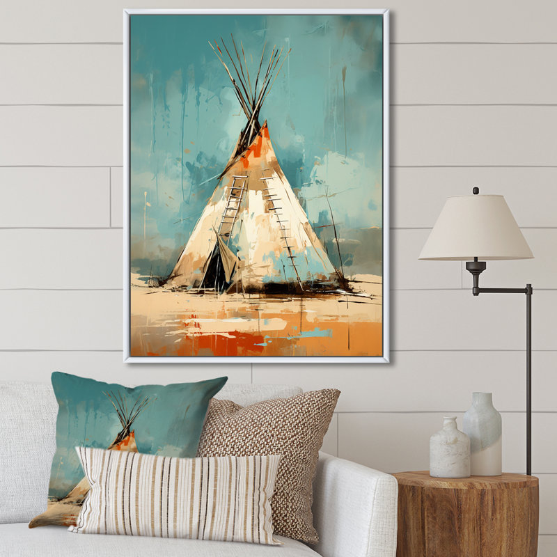 «Native Tipi Whispers of Spirit», reproduction sur toile flottante, H 20 po x l 12 po x P 1 po, Cadre flottant blanc