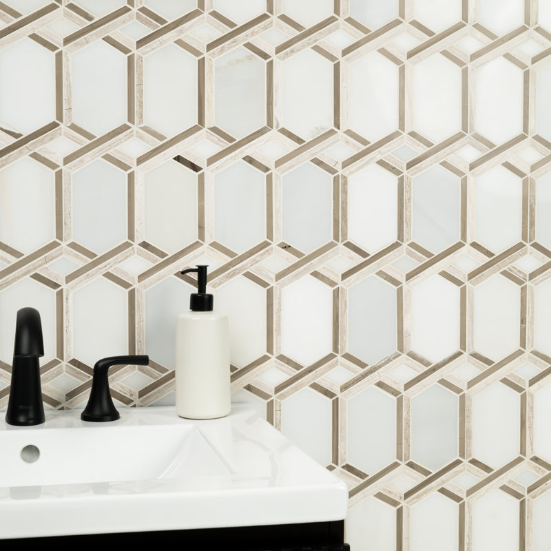 Crown Lattice Geometric 12 in. x 13 in. Polished Marble Mosaic Floor and Wall Tile