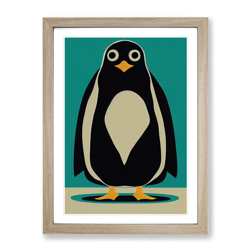 Penguin Abstract Art No.8 - Wall Art, 46cm H x 34cm W, Oak Framed