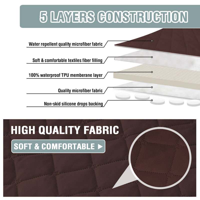 100% Waterproof Microfiber Fabric Slipcover Machine Washable, Brown Microfiber