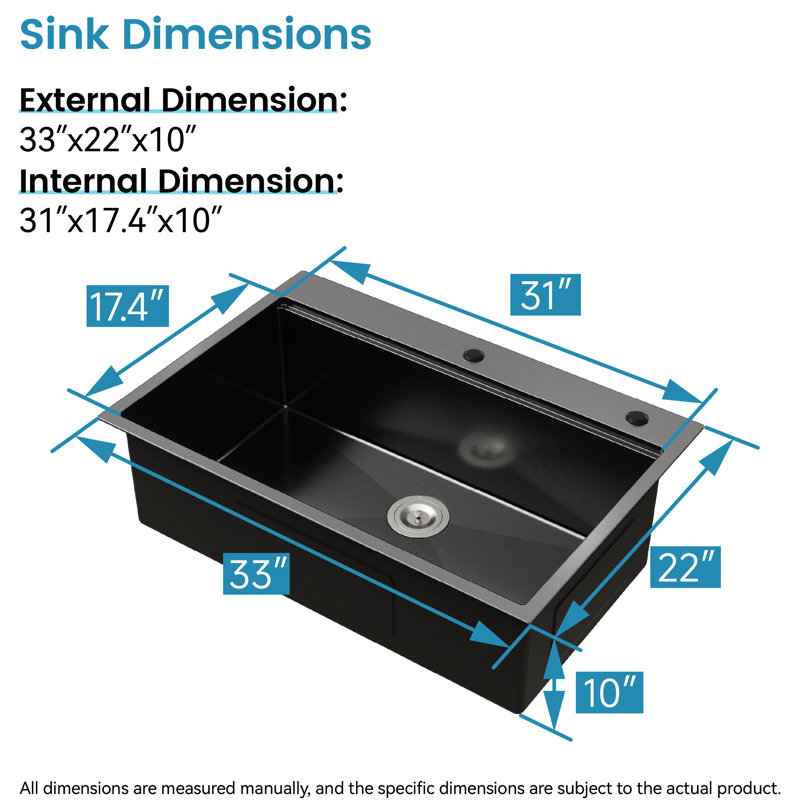 Black 33"X22" Kitchen Workstation Sink - Handmade Stainless Steel With User- Interface 304 Easy Maintenance