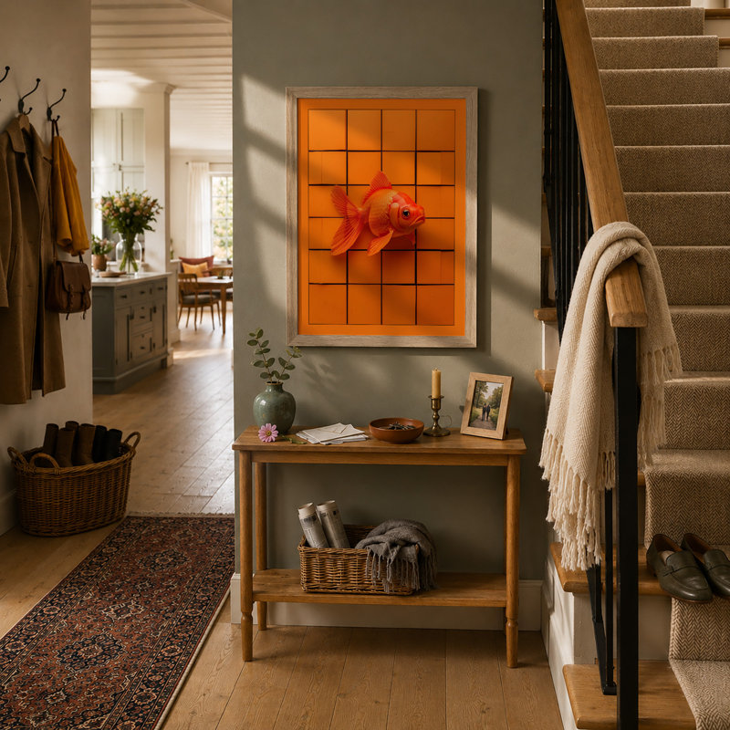 Goldfish On Tiles Modern - Print, A1 - 84.1 x 59.4 cm, Oak