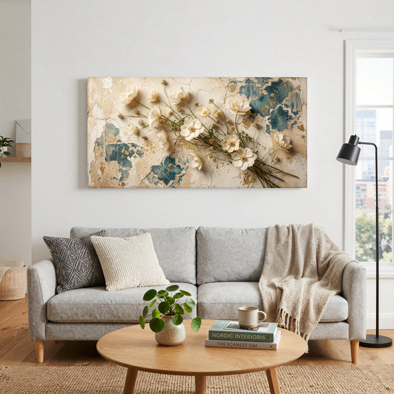 Ensemble d'une toile mosaïque florale, L 40 po x H 20 po, Toile tendue