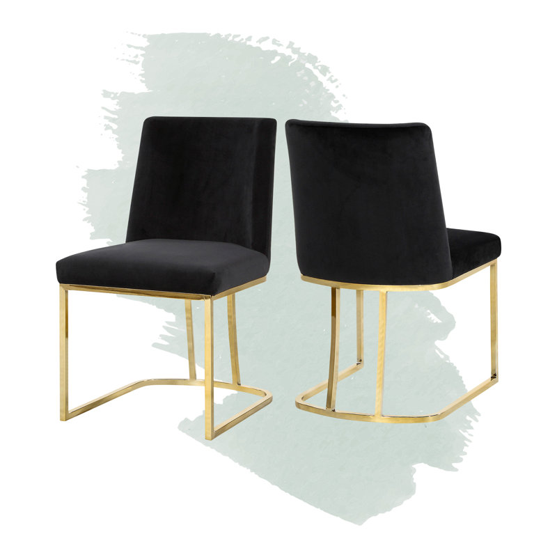 Heidi Velvet Upholstered Side Chair, Gold, Black Velvet