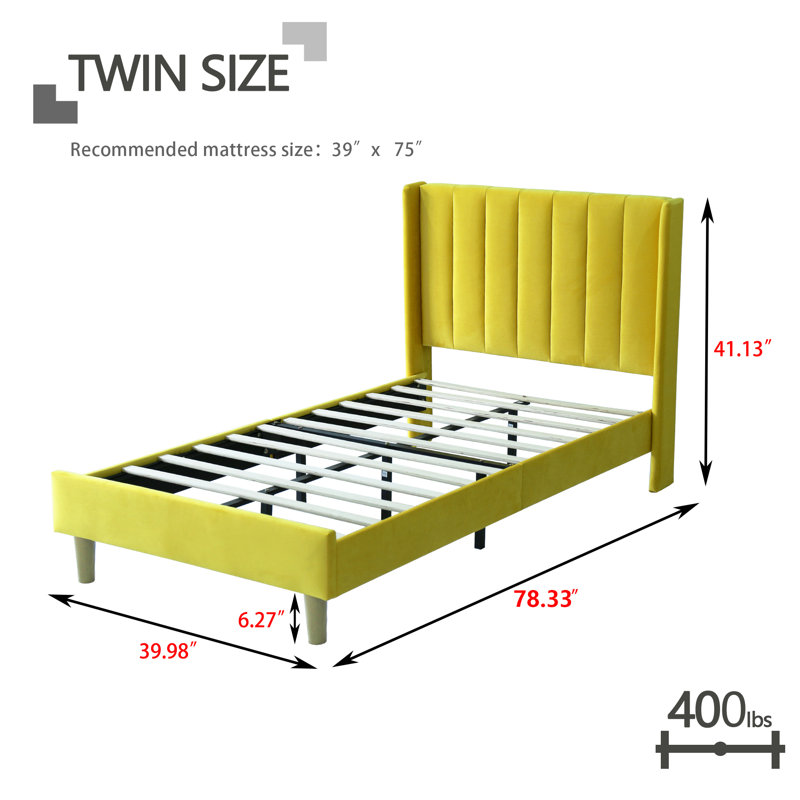 Upholstered Wingback Bed, Twin, Black