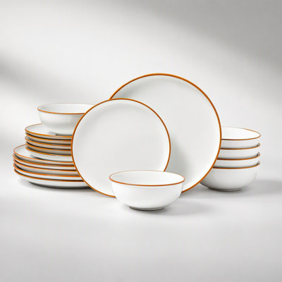 Service de table en céramique de 18 pièces avec assiettes et bols résistants, idéal pour les familles de 6 personnes et un usage quotidien.