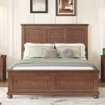 Queen Size Bed with Tall Headboard, Footboard and USB Charging Station