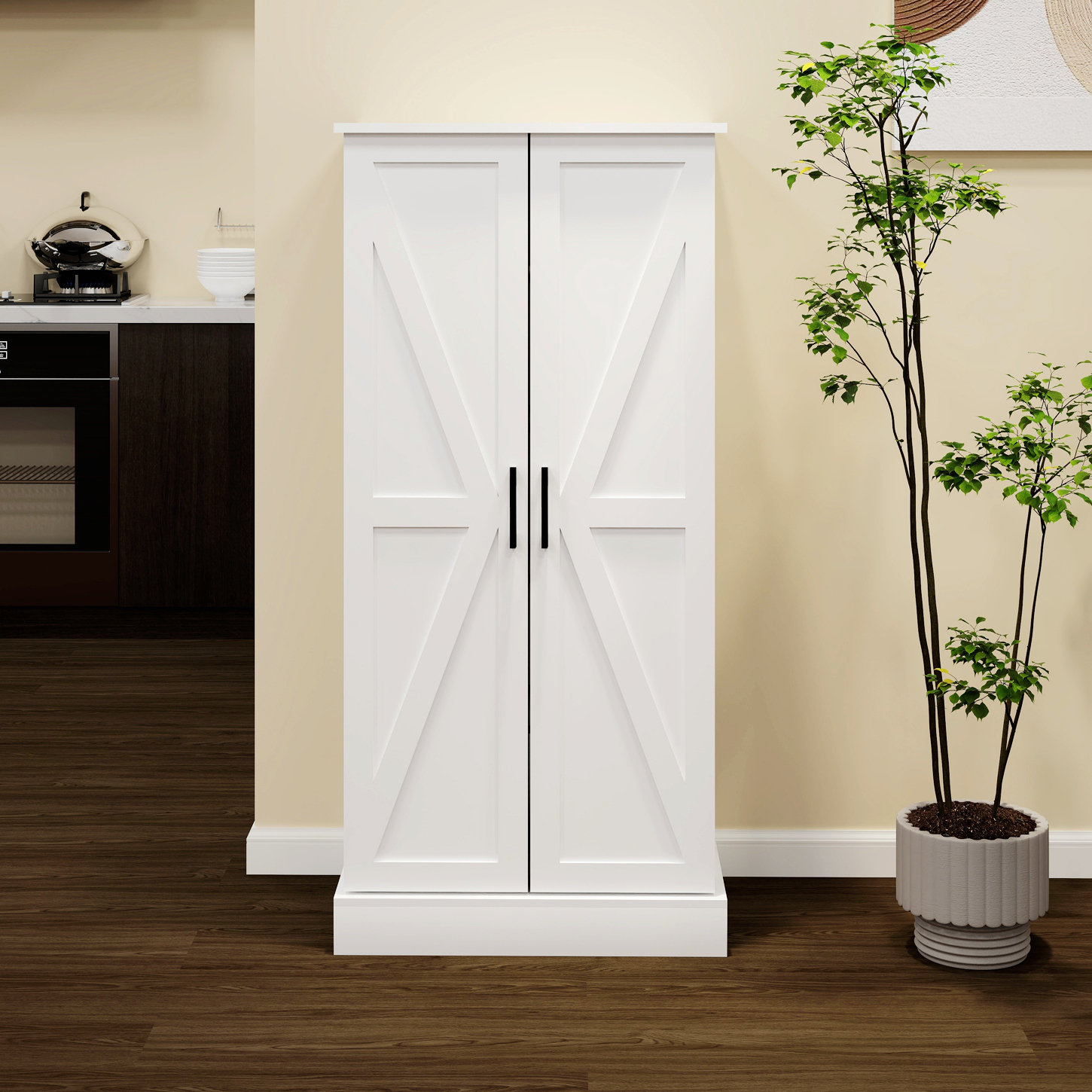 Gracie Oaks Led Kitchen Pantry Freestanding Buffet Cupboards