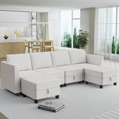 Vumece Modular Sectional Sofa, Convertible L Shaped Sectional Sofa Couches With 2 Ottomans, 4 Seat Modular Sofa Couch For Living Room, Sectionals With Storage, Beige