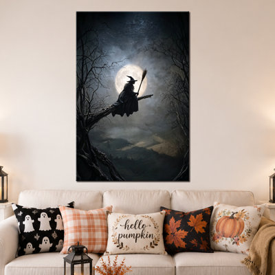Fall Halloween Wall Art, Halloween Pictures Wall Decor Witch and Ghost Canvas, Halloween Canvas Wall Art Gothic Style for Living Room Entryway Bedroom, Witch Pictures Wall Decor 12×16 in