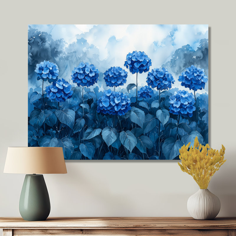 Jabel hortensias dans une tempête d'été - hydrangées, art mural, Toile tendue, Ne s’applique pas, H 24 po x l 32 po