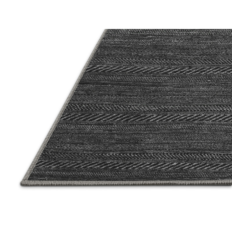 Tapis gris en chenille / polyester tissé à la machine Prochaska, Rectangle 4 pi x 6 pi