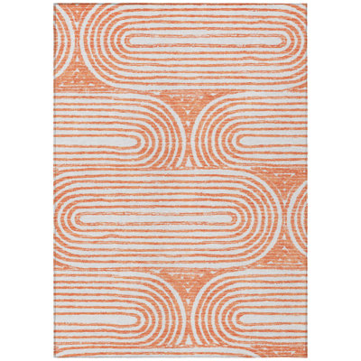 3' X 5' Orange and Ivory Abstract Washable Non Skid Indoor Outdoor Area Rug