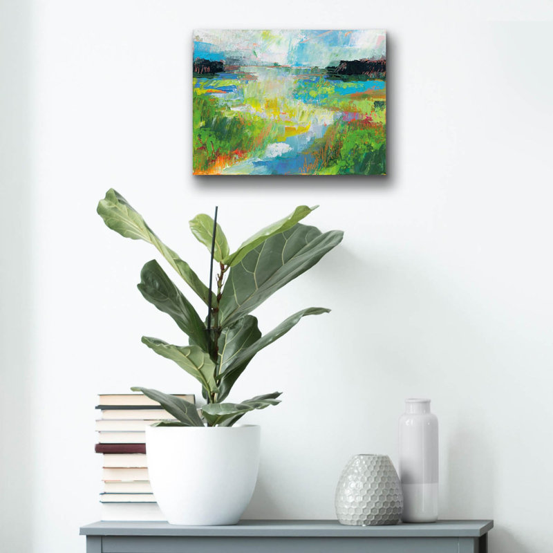«Misty River» par Jeanette Vertentes, art mural en verre acrylique, H 12 po x l 16 po x P 0,13 po