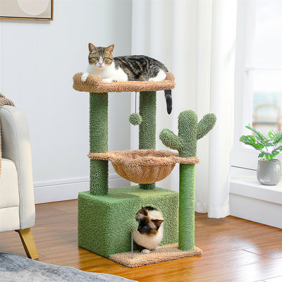 Tour pour chat 4-en-1 à plusieurs niveaux, arbre à chat rose 33 po pour les grands chats, poteau à griffer pour chat avec hamac profond et perchoir supérieur confortable