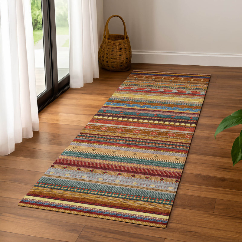 Premium Machine Washable Mayfield  Striped Rug, 2'3" x 7'6" Runner, Paprika