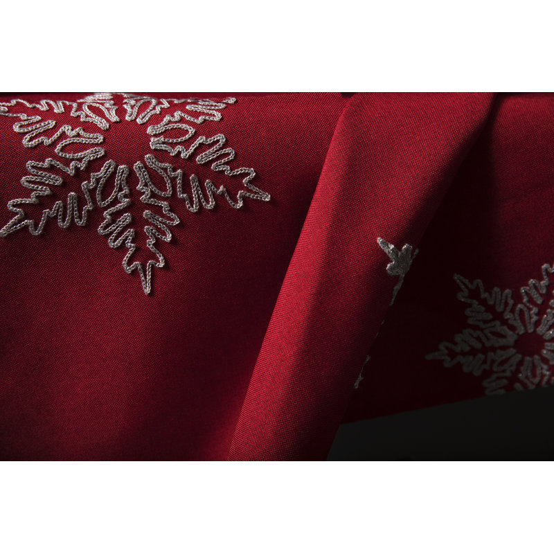 Snowflake Embroidered Christmas Tablecloth, Red, 108" L x 70" W