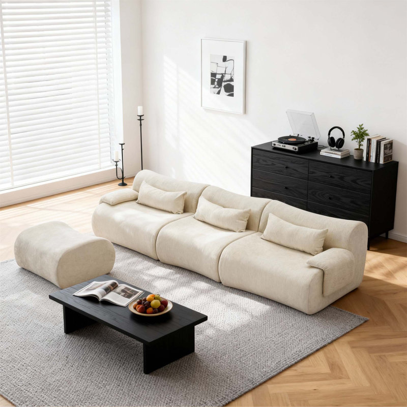 Canapé désossé à 3 places avec conception antidérapante de haute qualité, sans assemblage, accoudoirs courbés et méridienne épurée pour les salons et les chambres